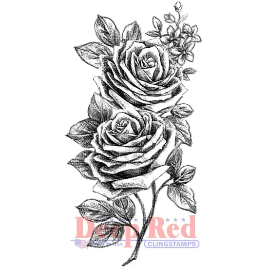 Deep Red Stamps Rose Sketch Rubber Cling Stamp 2 x 4 inches {1}