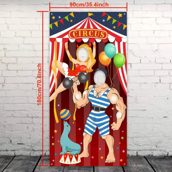 Circus Theme Photo Backdrop Face Head in Hole Carnival Decor {3}