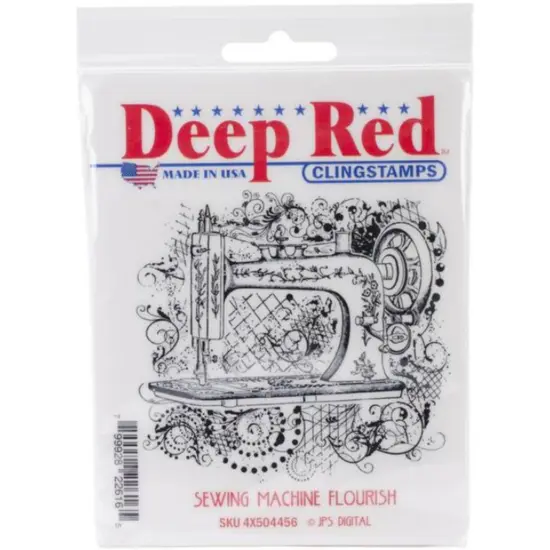 Deep Red Stamps Sewing Machine Flourish Rubber Cling Stamp 3 x 3 inches {2}