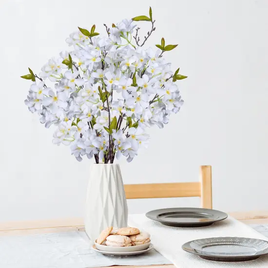 Apple Blossom Artificial Tree Branches 33&rdquo; Long Stems Silk Flowers Faux Bouquet for Tall Vase Indoor Home Decor Wedding Decoration, 3pcs White {5}