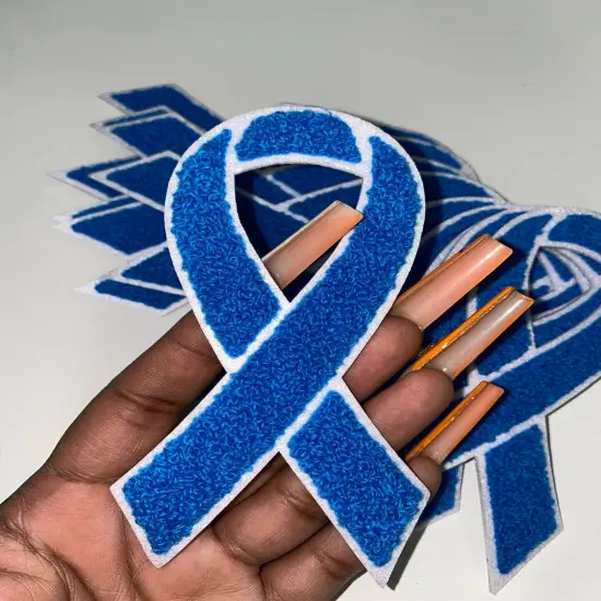 Colon & Rectal Cancer "Blue Chenille" Awareness Ribbon Patch, Iron or Sew-on, 5.5" inches {1}