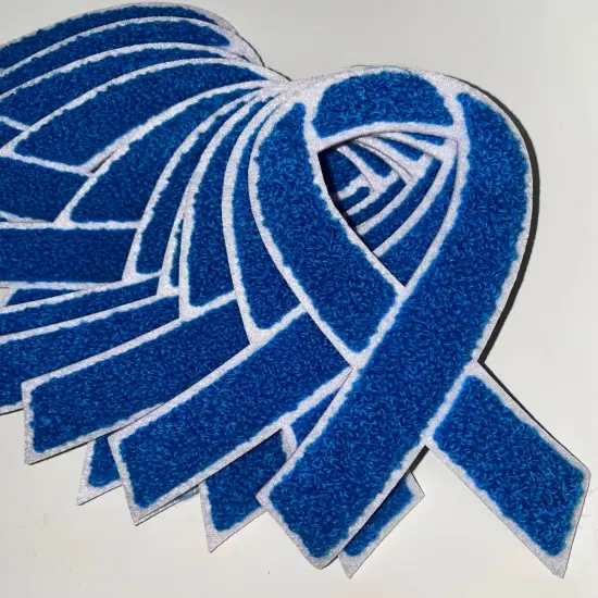 Colon & Rectal Cancer "Blue Chenille" Awareness Ribbon Patch, Iron or Sew-on, 5.5" inches {5}