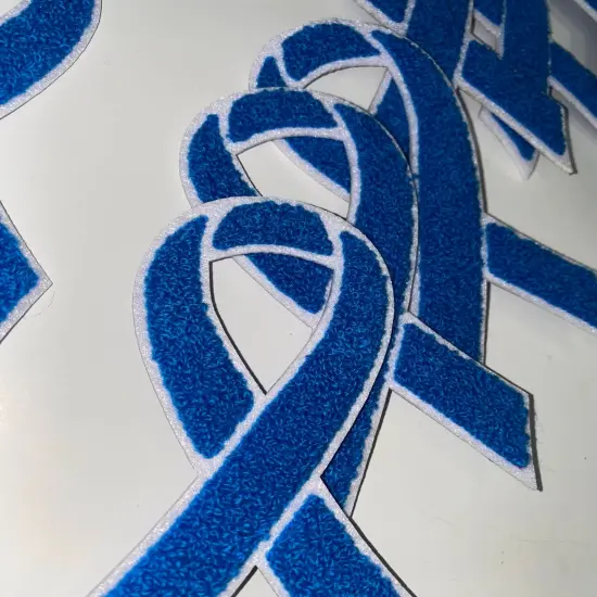 Colon & Rectal Cancer "Blue Chenille" Awareness Ribbon Patch, Iron or Sew-on, 5.5" inches {4}