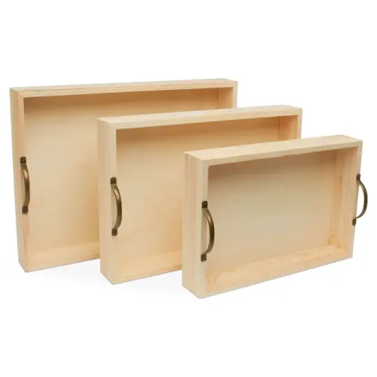 Unfinished Wood Nesting Trays with Handles, 3-set, for Crafts & Home Woodpeckers {3}