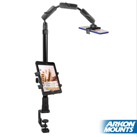 Remarkable Creator Pro+Plus Overhead Phone or Camera Mount with Tablet Holder and Ring Light, Clamp Mount, by Arkon Mounts CLAMPRCB {2}