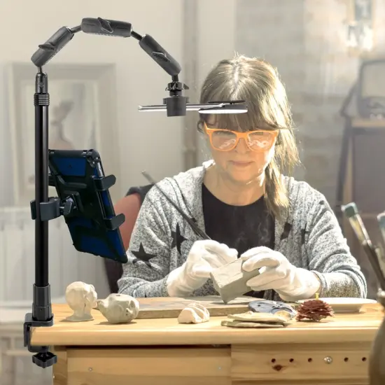 Remarkable Creator Pro+Plus Overhead Phone or Camera Mount with Tablet Holder and Ring Light, Clamp Mount, by Arkon Mounts CLAMPRCB {5}