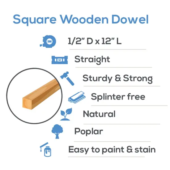 Wood Square Dowel Rods 1/2 inch Diameter, Multiple Lengths Available, Sticks for Crafts & Woodworking | Woodpeckers {9}