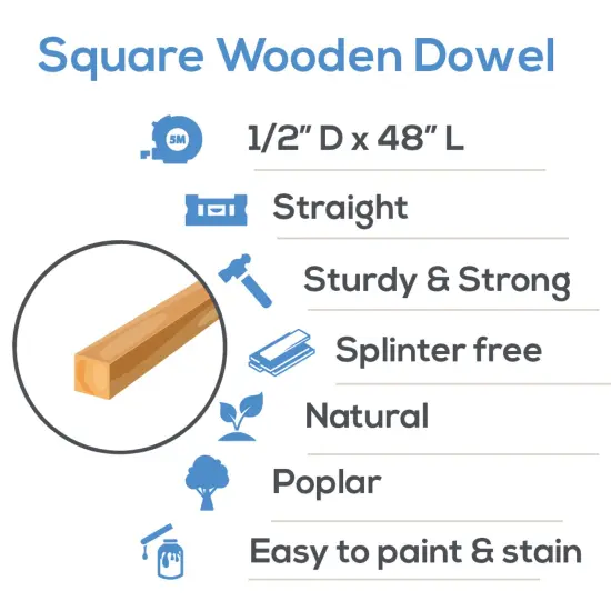 Wood Square Dowel Rods 1/2 inch Diameter, Multiple Lengths Available, Sticks for Crafts & Woodworking | Woodpeckers {4}