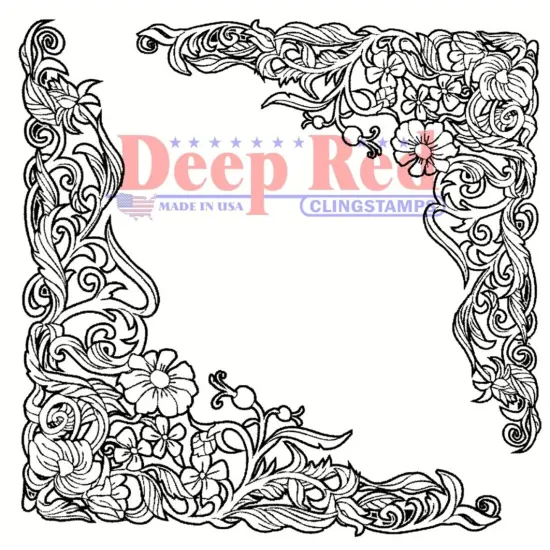 Deep Red Stamps Floral Corners Rubber Cling Stamp 3 x 3 inches {1}