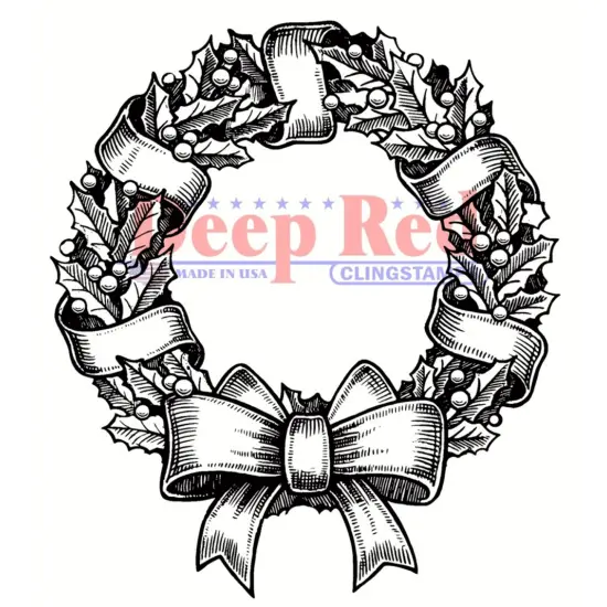 Deep Red Stamps Holly Wreath Rubber Cling Stamp 2.75 x 3.1 inches {1}