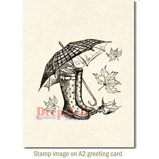 Deep Red Stamps Galoshes and Umbrella Rubber Cling Stamp 3 x 3 inches {3}