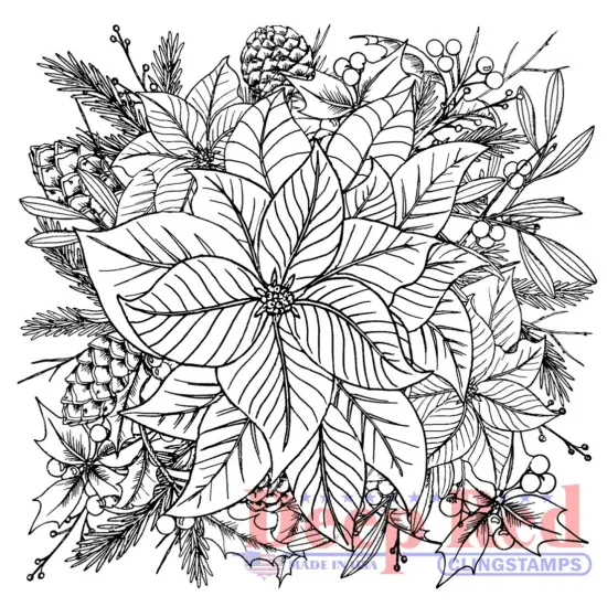 Deep Red Stamps Color Me Poinsettia Rubber Cling Stamp 3.1 x 3.1 inches {1}