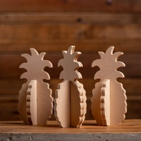 Unfinished Wooden Slotted Standing Pineapple Set of 3 {1}