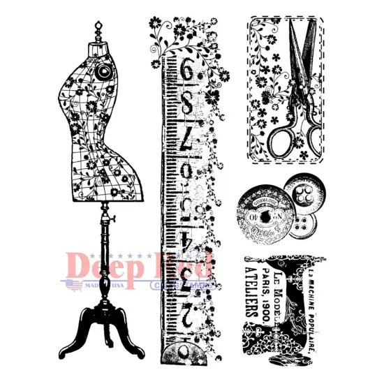 Deep Red Stamps Sewing Kit Rubber Cling Stamp Set 3.25 x 4.25 inches {1}