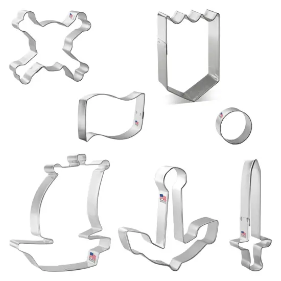 CookieCutter.com 7 Piece Birthday Pirate Cookie Cutter Set Ship, Flag, Skull & Crossbones, USA {3}