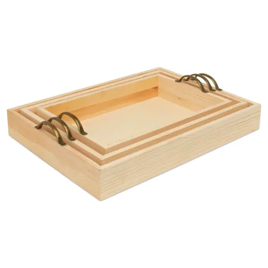 Unfinished Wood Nesting Trays with Handles, 3-set, for Crafts & Home Woodpeckers {6}