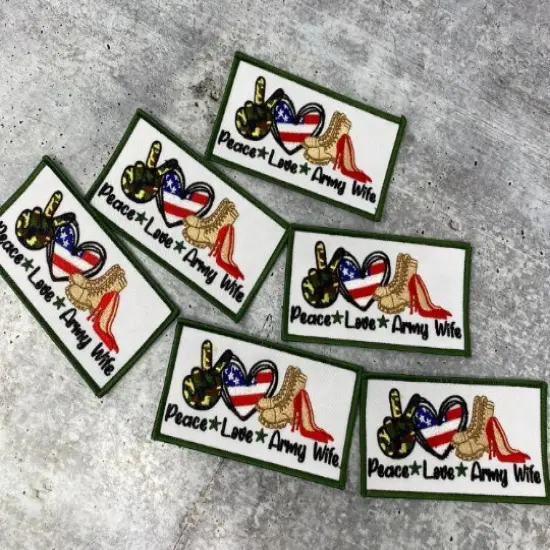 "Peace. Love. ARMY Wife", Iron-on Patch, Embroidery Patch, Military Wife Badge, Size 3"x2" inches {4}