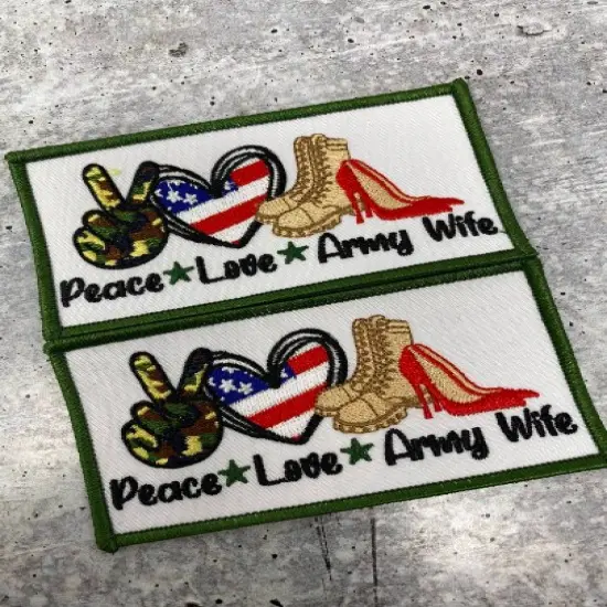 "Peace. Love. ARMY Wife", Iron-on Patch, Embroidery Patch, Military Wife Badge, Size 3"x2" inches {5}