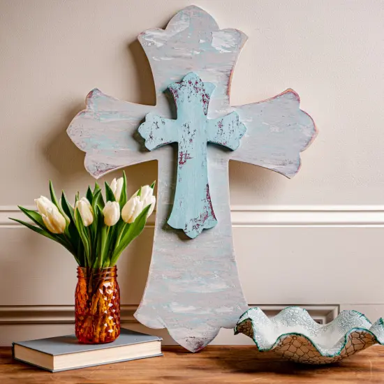 16 in. Unfinished Wooden Scalloped Cross {3}