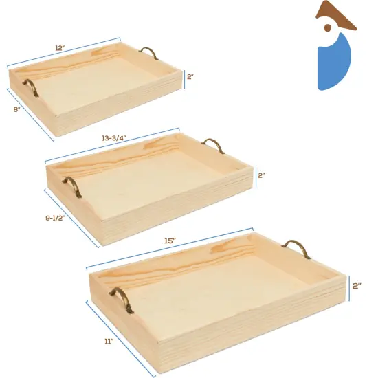 Unfinished Wood Nesting Trays with Handles, 3-set, for Crafts & Home Woodpeckers {7}