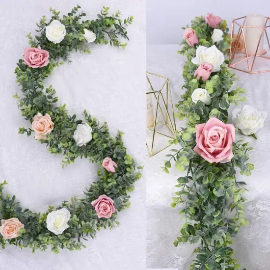 2 Pack Artificial Vines Faux Eucalyptus Garland Greenery Hanging Leaves Arch Wedding Centerpiece Decoration Birthday Party Decor {2}