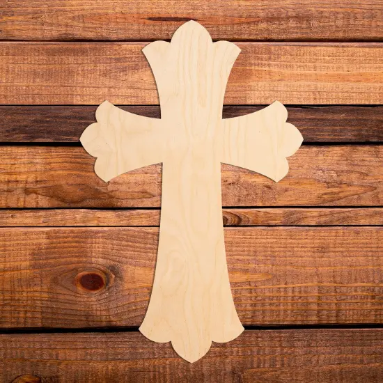16 in. Unfinished Wooden Scalloped Cross {1}