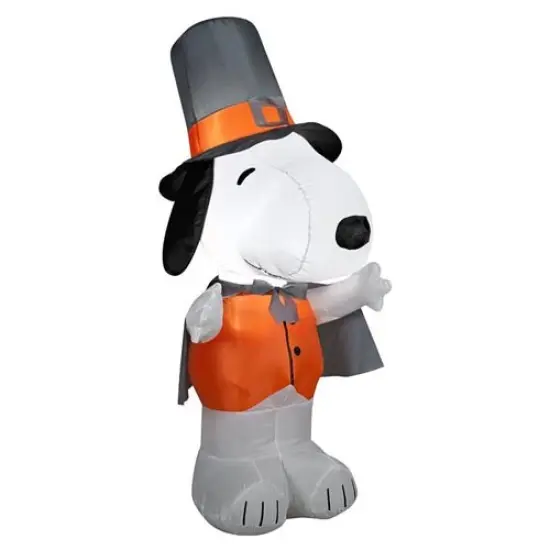 4' Gemmy Airblown Inflatable Thanksgiving Peanuts Snoopy Dressed As Pilgrim Yard Decoration 51761 {1}