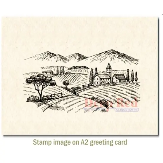 Deep Red Stamps Rolling Hills Vineyard Rubber Cling Stamp 4.1 x 2 inches {3}
