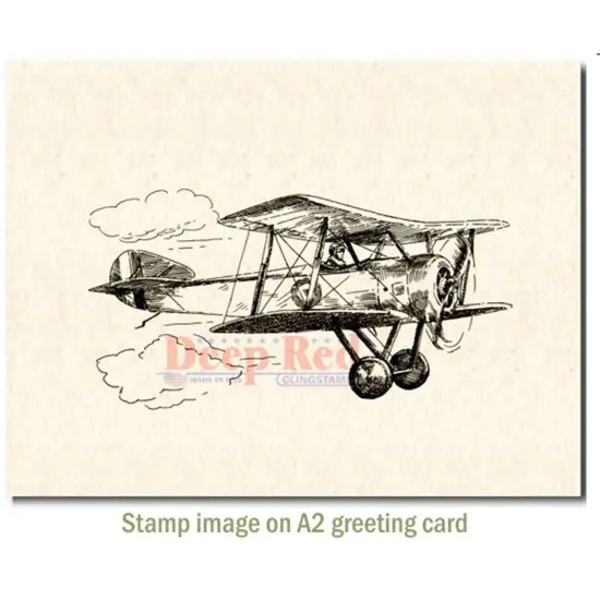 Deep Red Stamps Vintage Biplane Rubber Cling Stamp 4 x 2 inches {3}