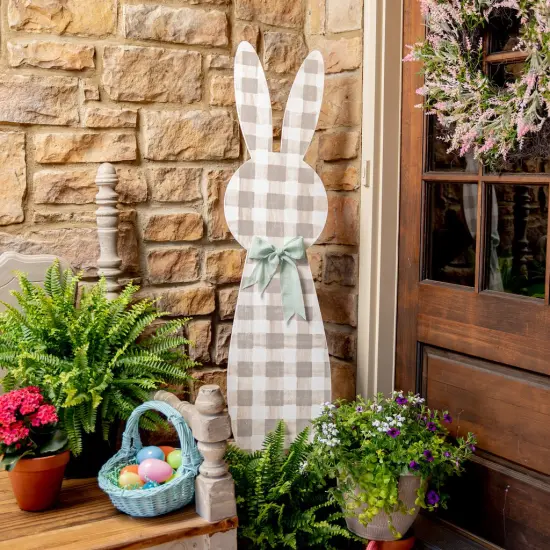 46 in. Unfinished Wooden Bunny Porch Sign {3}