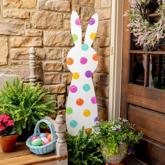 46 in. Unfinished Wooden Bunny Porch Sign {2}