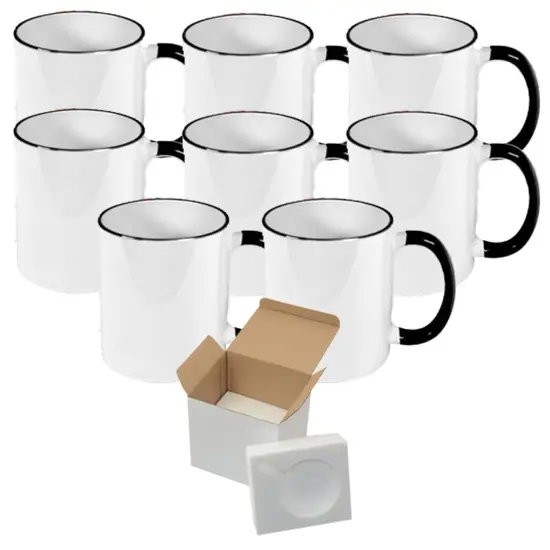8 PCS 11OZ Sublimation Mug Coated Ceramic Mugs White Black Halo With Black Handle Sublimation Blanks Mugs for Coffee Milk Tea {1}