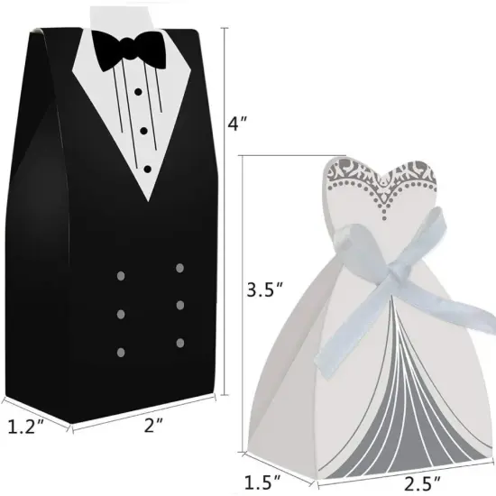 100 Pairs Wedding Party Favor Boxes Dress & Tuxedo Groom Bridal Candy Gift Box with Ribbon Wholesale Wedding Favors {5}