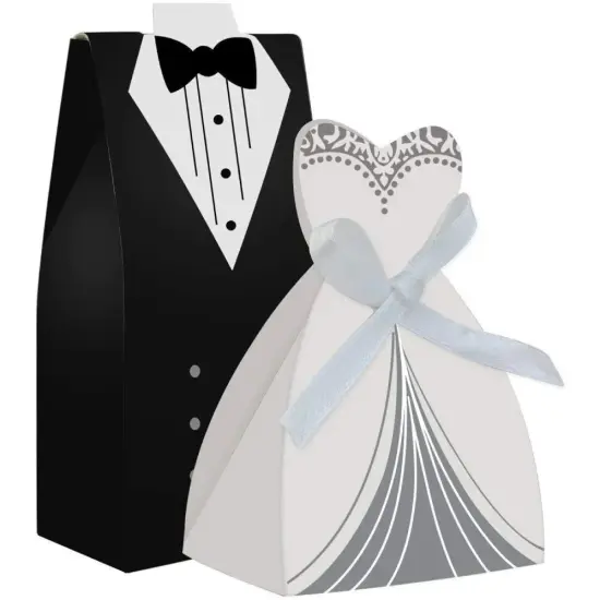 100 Pairs Wedding Party Favor Boxes Dress & Tuxedo Groom Bridal Candy Gift Box with Ribbon Wholesale Wedding Favors {1}