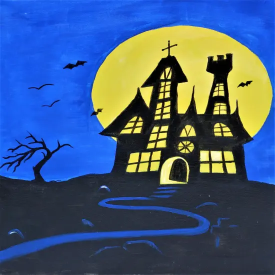 Halloween Paint Kit - Moss Haunted Mansion Acrylic Painting Kit & Video Lesson, DIY Halloween, Beginner Painting, Paint At Home {1}