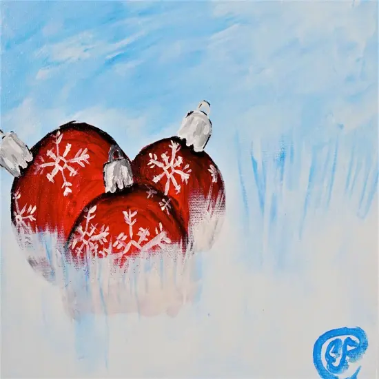 Christmas Paint Kit - Ornaments in the Snow Acrylic At Home Paint Kit & Video Lesson, Art Gift Set, DIY Christmas Craft, Beginner Painting, Paint At Home, Paint Party {1}