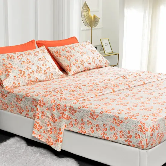 American Home Collection Floral Bedding Sheets & Pillowcases Set Brushed Microfiber Wrinkle Free Sheet Set Peach {1}