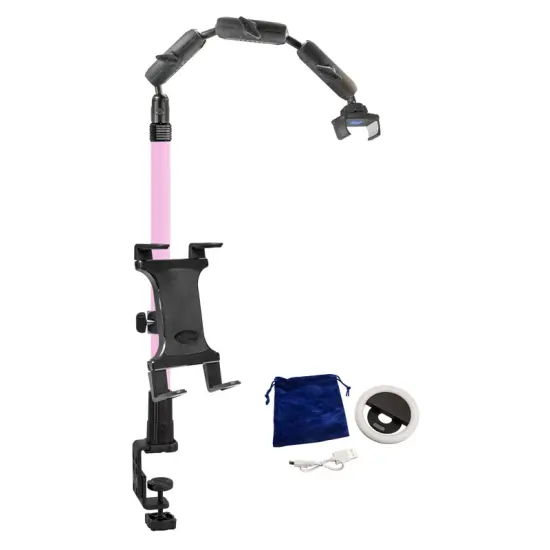 Remarkable Creator Pro+Plus Overhead Phone or Camera Mount with Tablet Holder and Ring Light, Clamp Mount, Pink, by Arkon Mounts CLAMPRCBPK {1}
