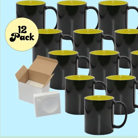 12 Pack 11oz Yellow Inner Magic Color Charging Sublimation Mugs - Cardboard Box with Foam Supports {2}