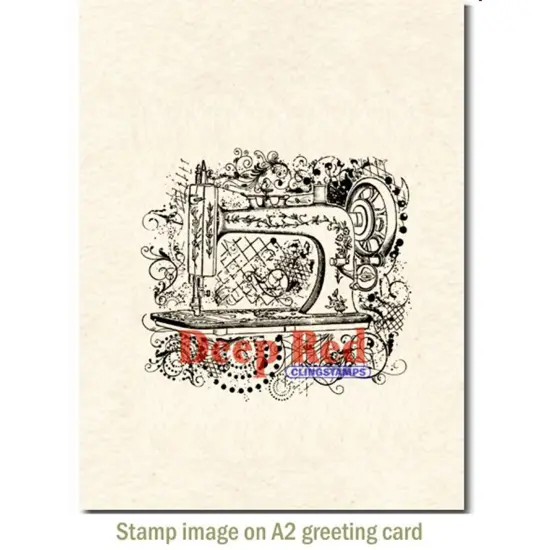 Deep Red Stamps Sewing Machine Flourish Rubber Cling Stamp 3 x 3 inches {3}