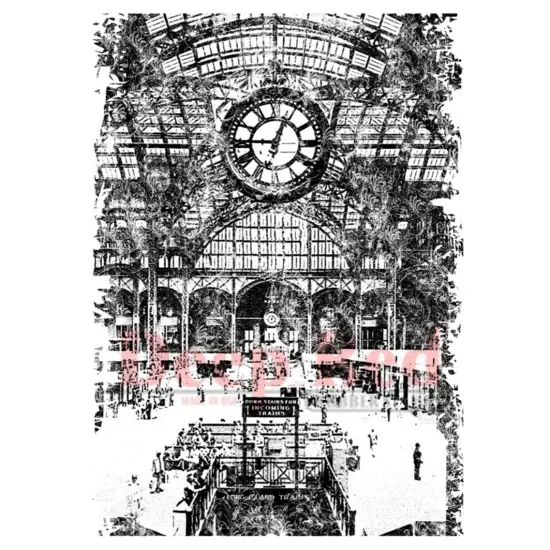 Deep Red Stamps Train Station Rubber Cling Stamp 2.4 x 3.5 inches {1}
