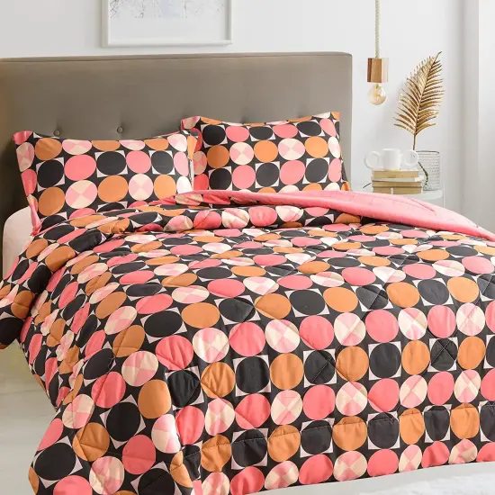 American Home Collection Pink and Black Dots Down Alternative Comforter Set {1}