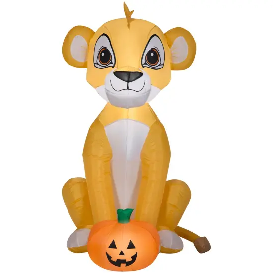 4 1/2' Gemmy Airblown Inflatable Halloween Disney Lion King Simba Sitting w/ Pumpkin Yard Decoration 223651 {1}