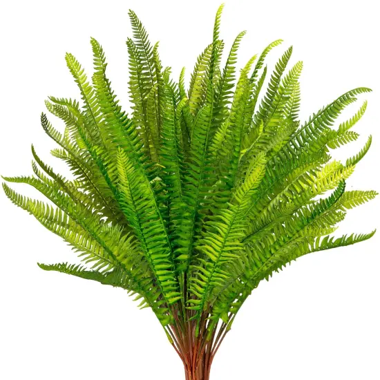 Grand Verde Boston Ferns Artificial Plants 19&rdquo; Long Stems Faux Greenery Real-Touch Plastic Bush Green Leaves UV Resistant Indoor Outdoor DIY Decor, Pack 4pcs {1}