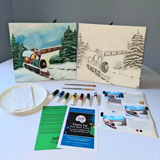 Paint By Colors - The Winter Express Acrylic Painting Kit, DIY Christmas Craft, Art Gift Set, Beginner Painting, Art Gift Set, Paint At Home {2}