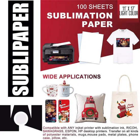 SUBLIPAPER Dye Sublimation Transfer Paper for Sawgrass, Epson and Brother 100 Sheets 11"x17" per Pack {1}