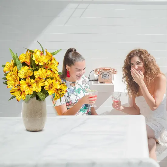 Alstroemeria Artificial Flowers Bulk Peruvian Lily Faux Bouquet 18&rdquo; Long Stems Silk Petals Wedding Decoration, 4pcs Yellow {5}