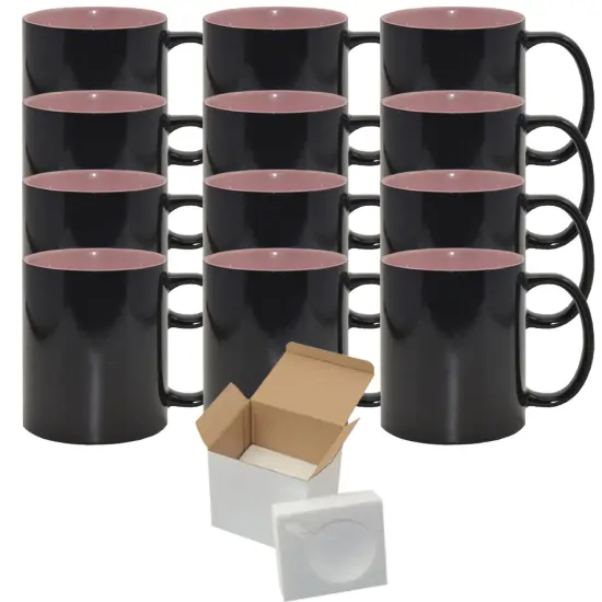 12 Pack 15oz Pink Inner Magic Color Changing Sublimation Mugs - Cardboard Box with Foam Supports {1}