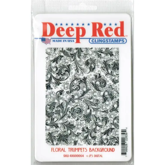 Deep Red Stamps Floral Trumpets Background Rubber Cling Stamp 3 x 4 inches {2}