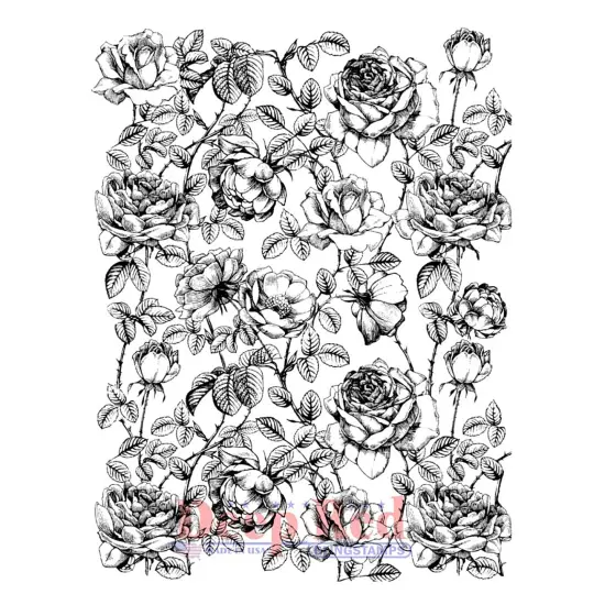 Deep Red Stamps Roses Background Rubber Cling Stamp 3.1 x 4.1 inches {1}